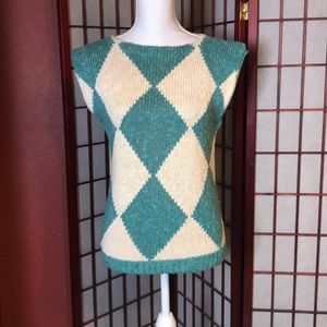 VTG J.G. Hook Irish Linen White Turquoise Sweater